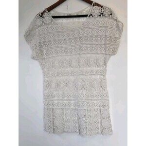 Solitaire Top Womens S Off White Sheer Crochet Open Knit Boho Festival Beach
